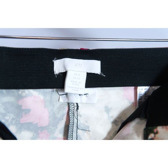 H&M Pink Floral Mid-Rise Straight Slim Stretch Ankle Trouser Pants Size 10 - Picture 8 of 13